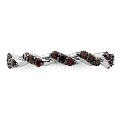 Sterling Silver Rhodium-plated Garnet Twisted Eternity Ring