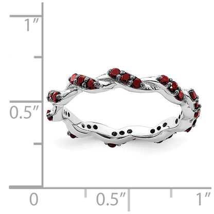 Sterling Silver Rhodium-plated Garnet Twisted Eternity Ring