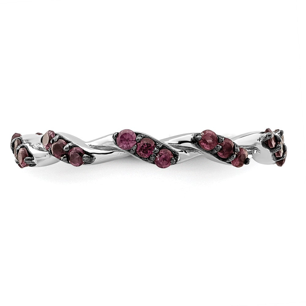 Sterling Silver Rhodium-plated Rhodolite Garnet Twisted Eternity Ring