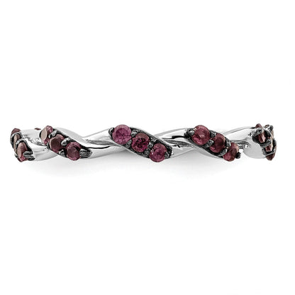 Sterling Silver Rhodium-plated Rhodolite Garnet Twisted Eternity Ring