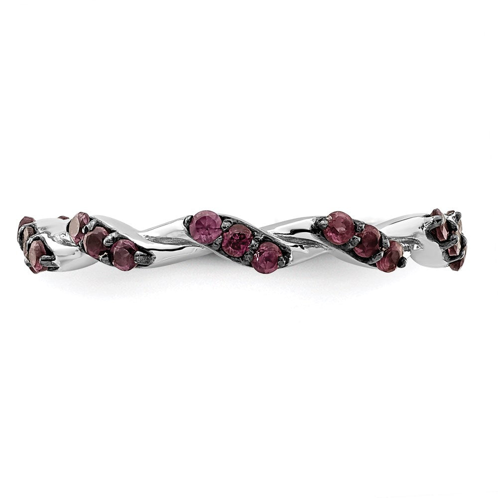 Sterling Silver Rhodium-plated Rhodolite Garnet Twisted Eternity Ring