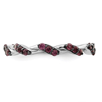 Sterling Silver Rhodium-plated Rhodolite Garnet Twisted Eternity Ring