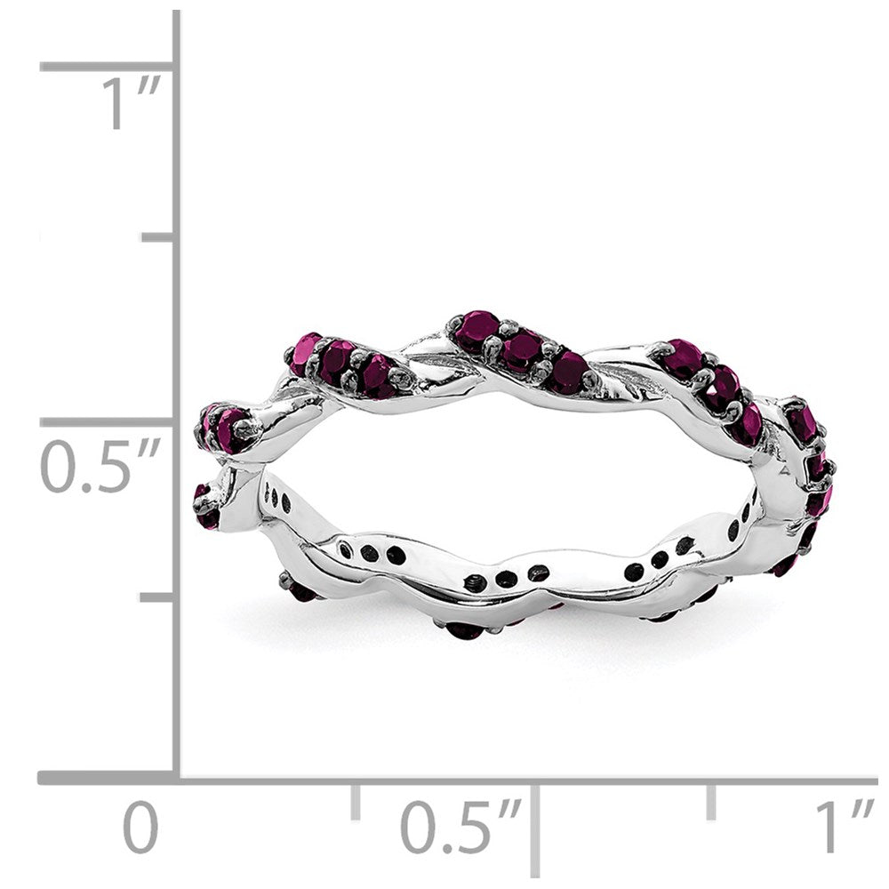 Sterling Silver Rhodium-plated Rhodolite Garnet Twisted Eternity Ring