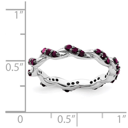 Sterling Silver Rhodium-plated Rhodolite Garnet Twisted Eternity Ring