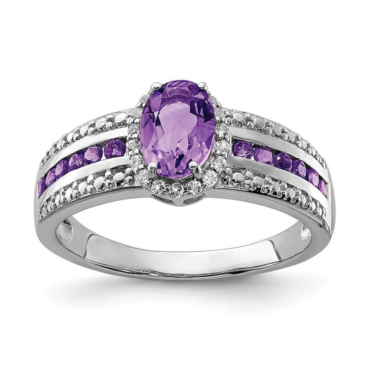 Sterling Silver Rhodium-plated Polished Amethyst u0026 White Topaz Ring