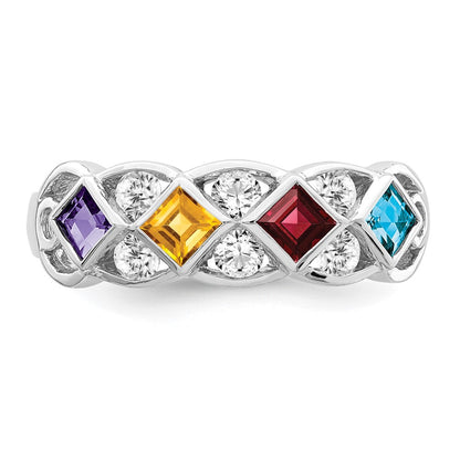 SS Rhodium-plated w/CZ, Amethyst, Citrine, Garnet u0026 Blue Topaz Ring