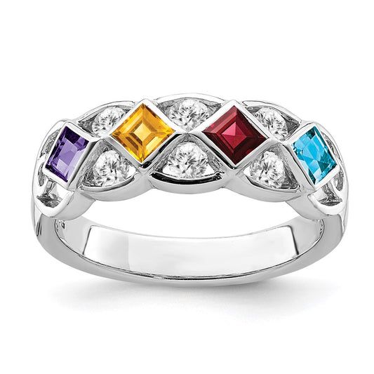 SS Rhodium-plated w/CZ, Amethyst, Citrine, Garnet u0026 Blue Topaz Ring