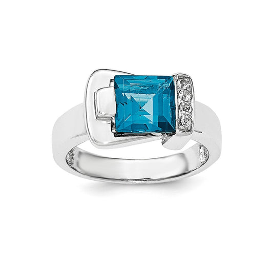 Sterling Silver Polished White Topaz u0026 Blue Topaz Belt Ring
