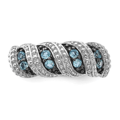 Sterling Silver u0026 Black Rhodium-plated Polished Blue Topaz Ring