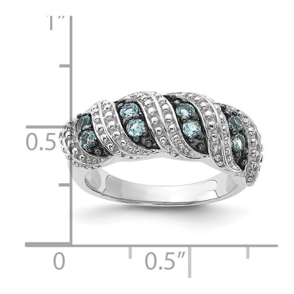 Sterling Silver u0026 Black Rhodium-plated Polished Blue Topaz Ring