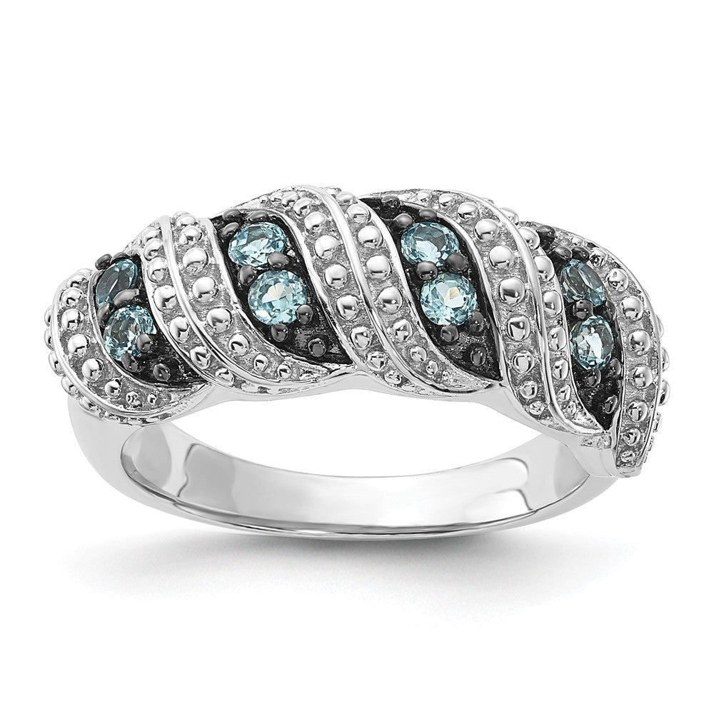 Sterling Silver u0026 Black Rhodium-plated Polished Blue Topaz Ring