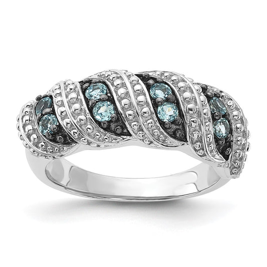 Sterling Silver u0026 Black Rhodium-plated Polished Blue Topaz Ring