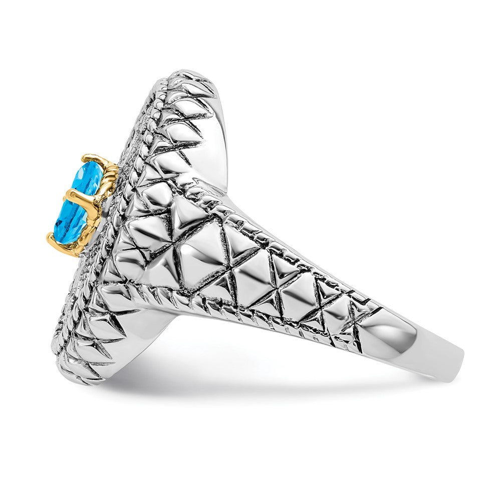 Sterling Silver Rhodium w/14k Accent Blue Topaz u0026 CZ Oval Fancy Ring