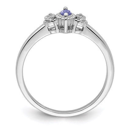 Sterling Silver Rhodium Diamond and Tanzanite Ring
