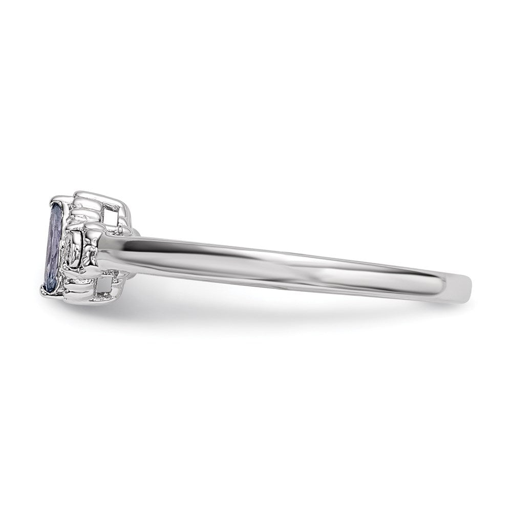 Sterling Silver Rhodium Diamond and Tanzanite Ring