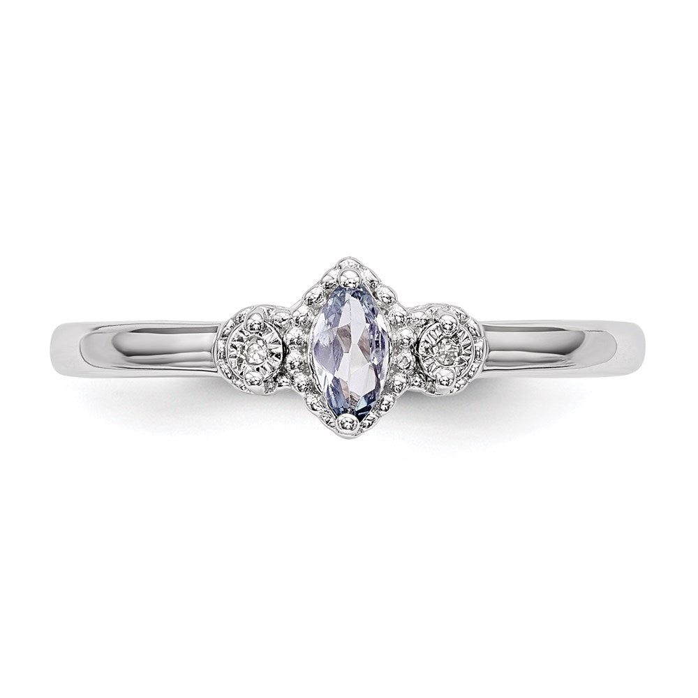 Sterling Silver Rhodium Diamond and Tanzanite Ring