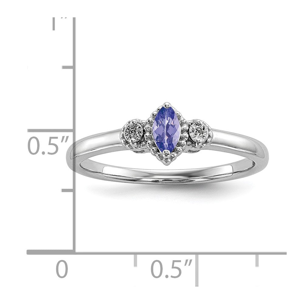 Sterling Silver Rhodium Diamond and Tanzanite Ring