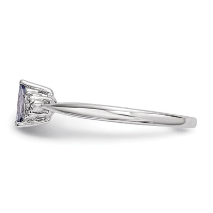 Sterling Silver Rhodium Diamond and Tanzanite Ring