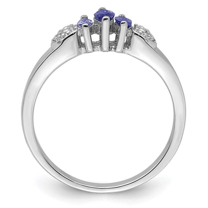 Sterling Silver Rhodium 3 Stone Tanzanite and Diamond Ring