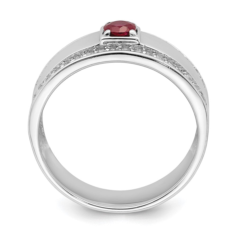 Sterling Silver Men's African Ruby and White Topaz Ring
