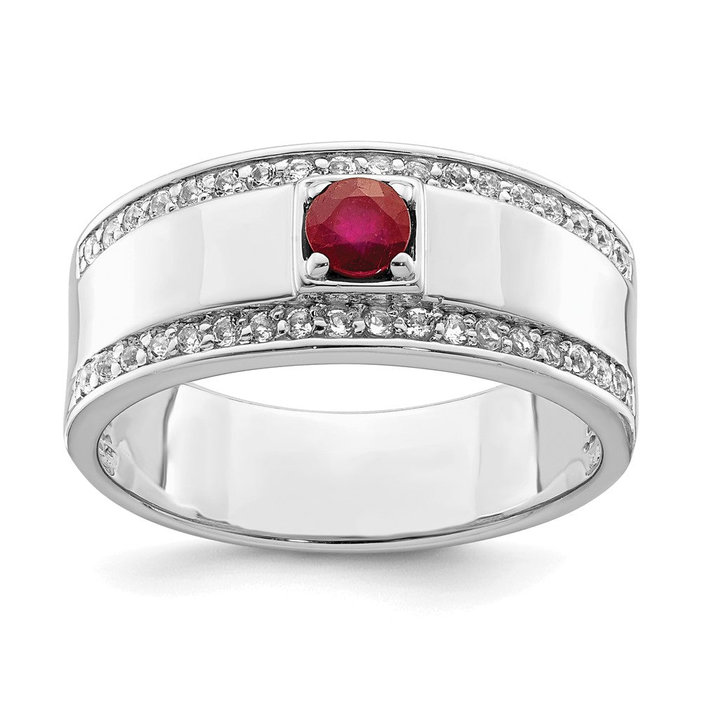 Sterling Silver Men's African Ruby and White Topaz Ring