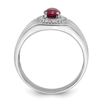 Sterling Silver Men's African Ruby and White Topaz Ring