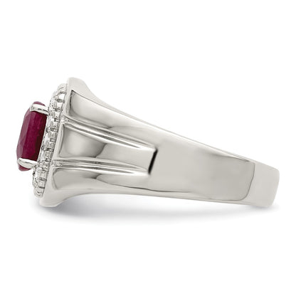 Sterling Silver Men's African Ruby and White Topaz Ring