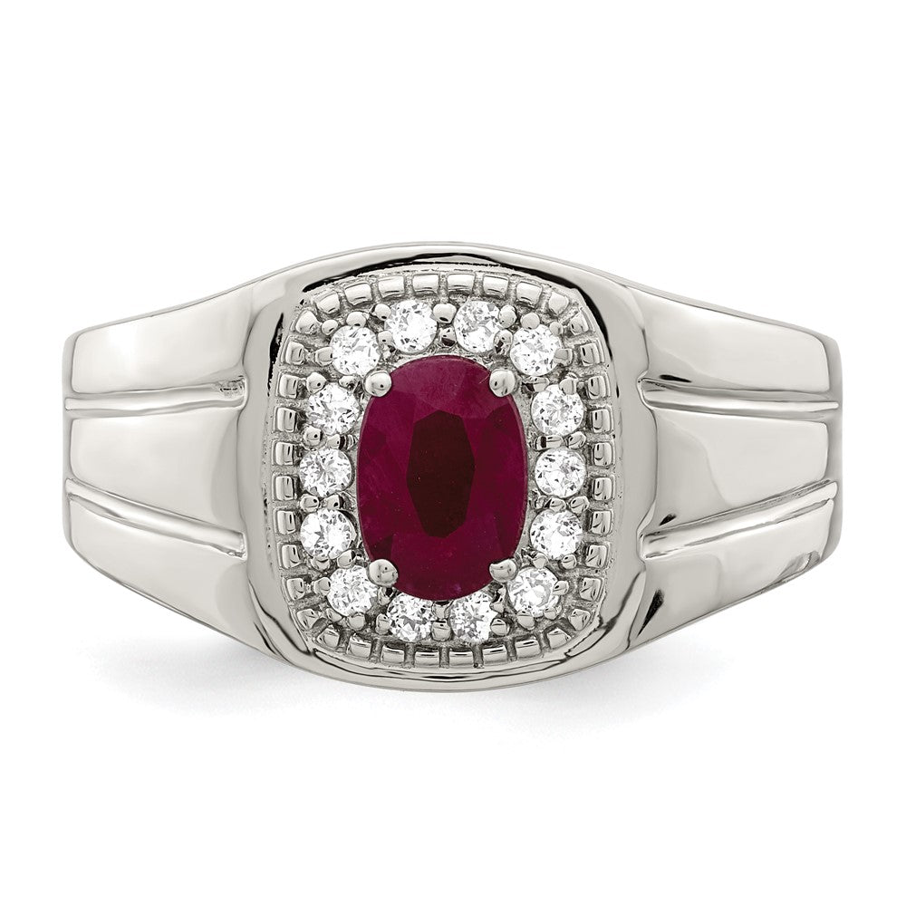Sterling Silver Men's African Ruby and White Topaz Ring