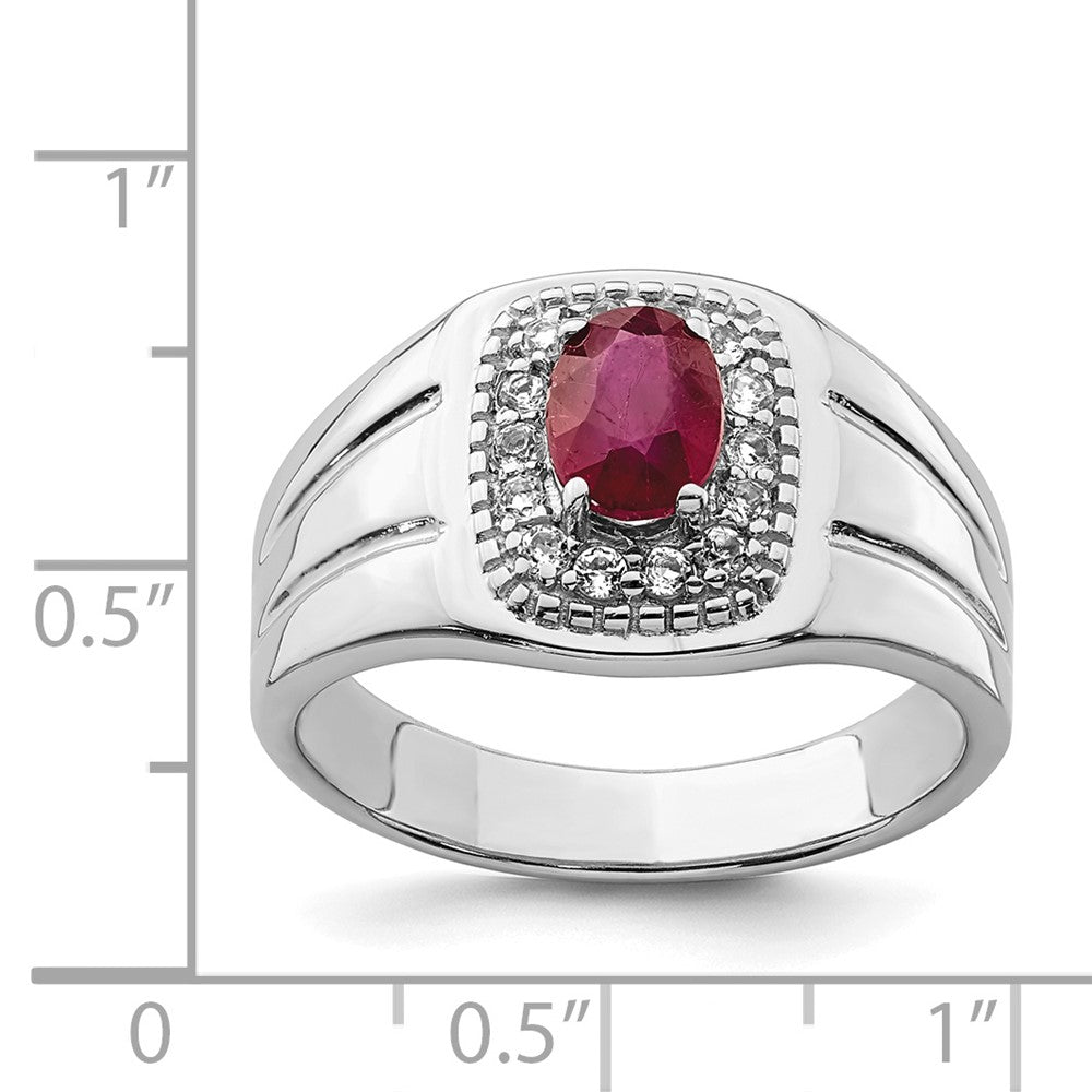 Sterling Silver Men's African Ruby and White Topaz Ring
