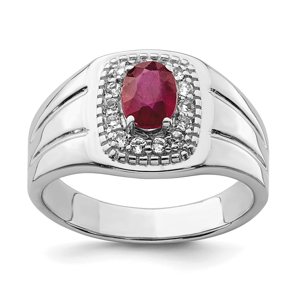 Sterling Silver Men's African Ruby and White Topaz Ring