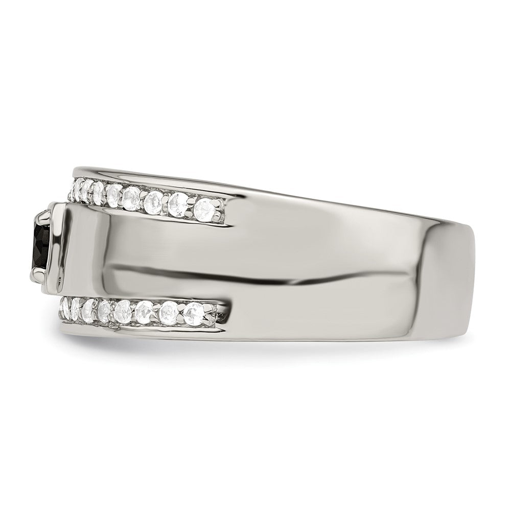 Sterling Silver Men's Onyx and White Topaz Ring