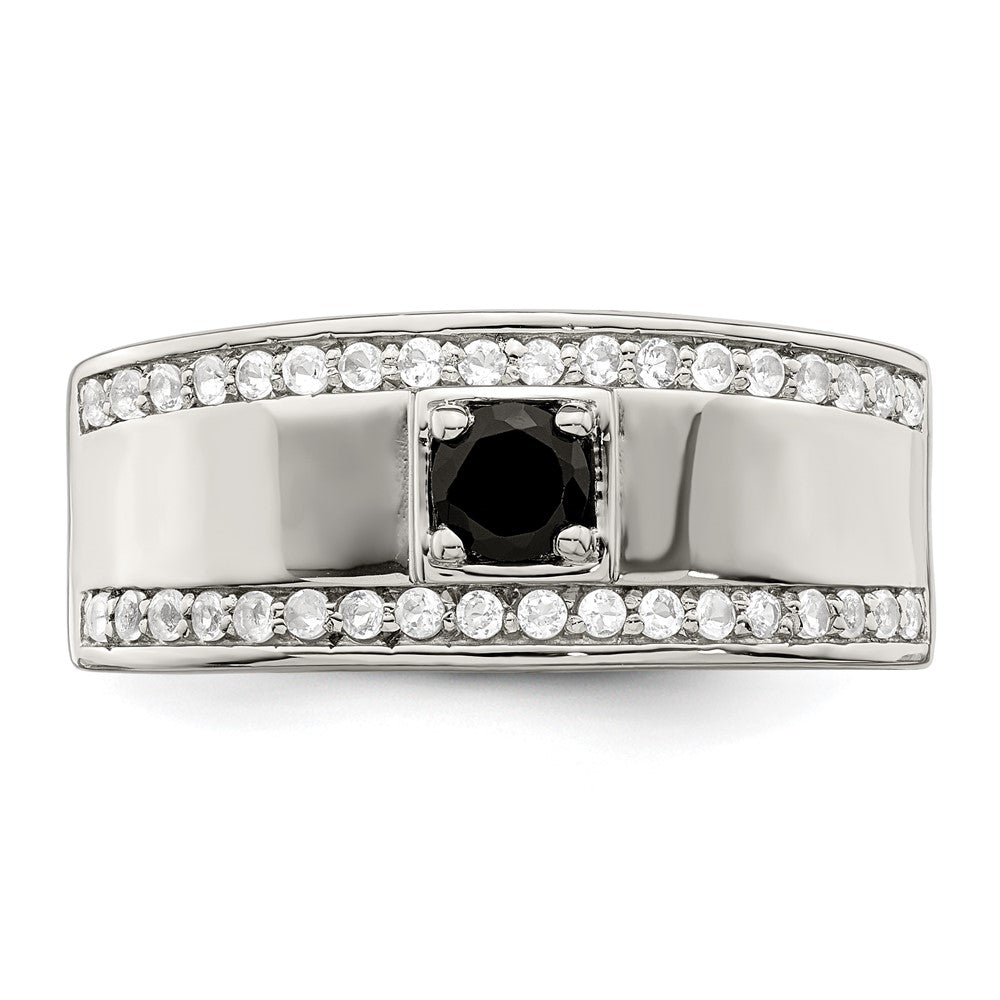 Sterling Silver Men's Onyx and White Topaz Ring