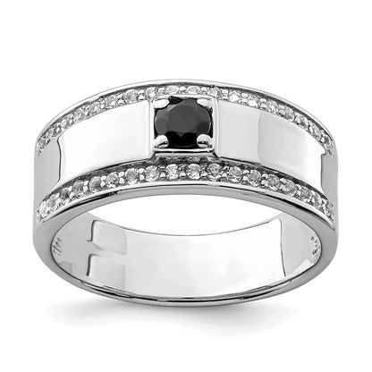 Sterling Silver Men's Onyx and White Topaz Ring