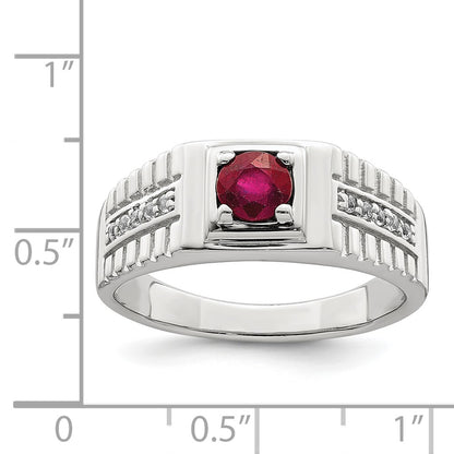 Sterling Silver Men's African Ruby and White Topaz Ring