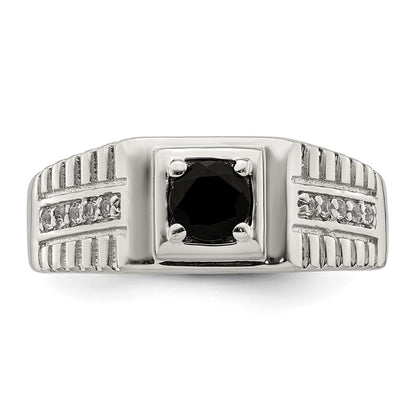 Sterling Silver Men's Onyx and White Topaz Ring