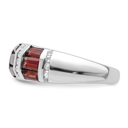 Sterling Silver Rhodium-plated Baguette Garnet u0026 White Topaz Ring