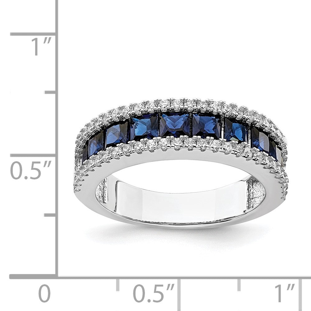 Sterling Silver Rhodium-plated Synthetic Blue Spinel u0026 CZ Ring