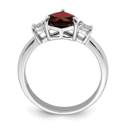 Sterling Silver Rhodium-plated Heart Garnet u0026 White Topaz Ring