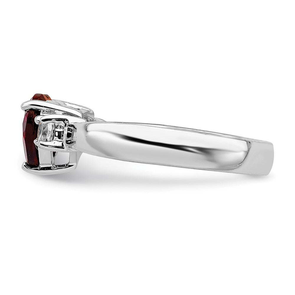 Sterling Silver Rhodium-plated Heart Garnet u0026 White Topaz Ring