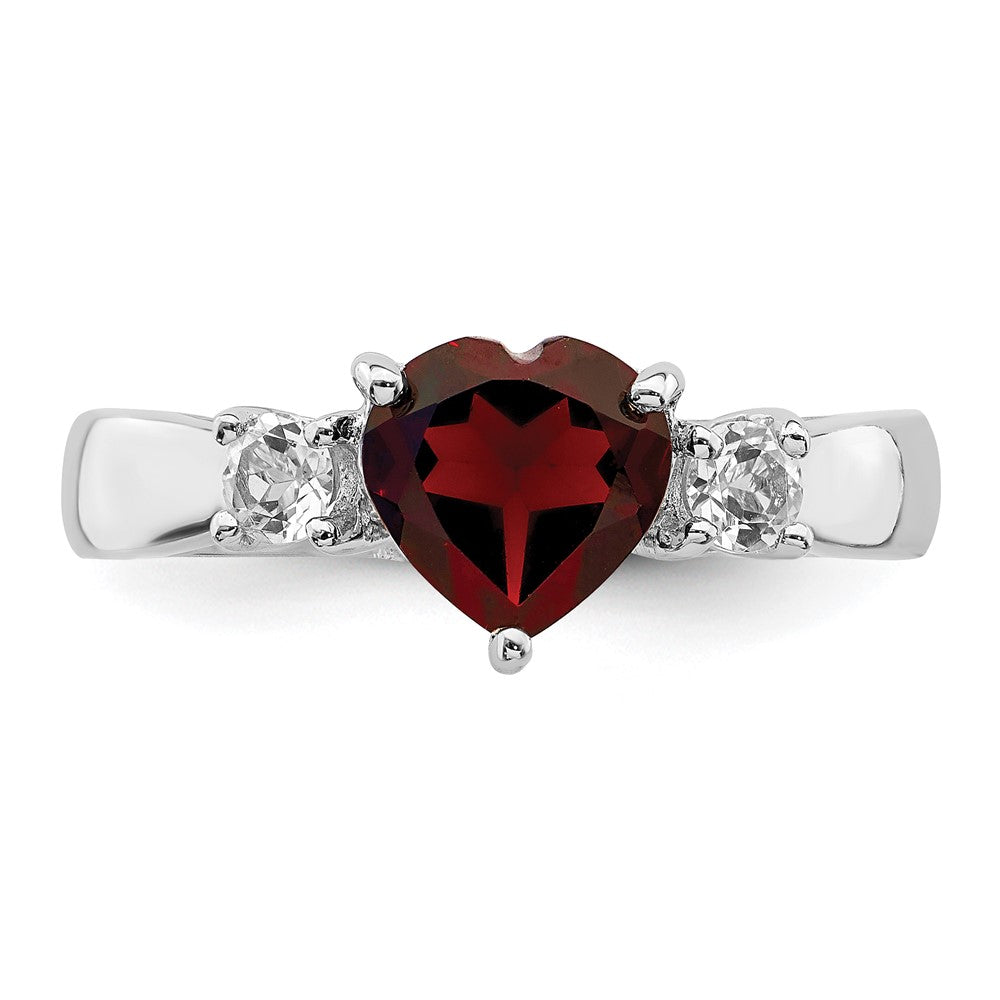 Sterling Silver Rhodium-plated Heart Garnet u0026 White Topaz Ring