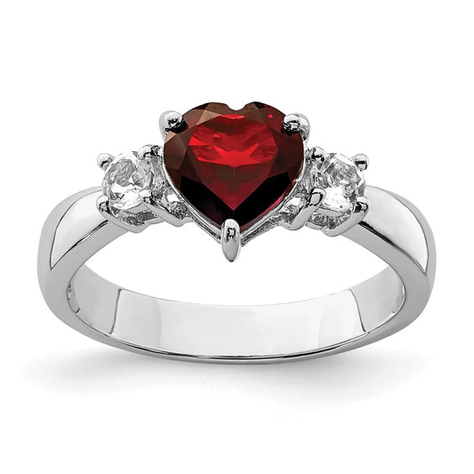 Sterling Silver Rhodium-plated Heart Garnet u0026 White Topaz Ring