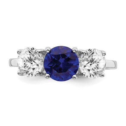 Sterling Silver Rhodium-plated Created Spinel u0026 CZ 3 Stone Ring