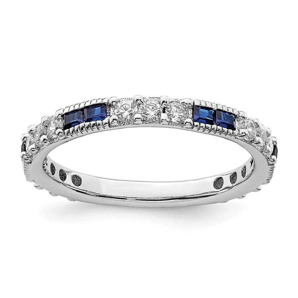 Sterling Silver Rhodium-plated Synthetic Blue Spinel u0026 CZ Ring
