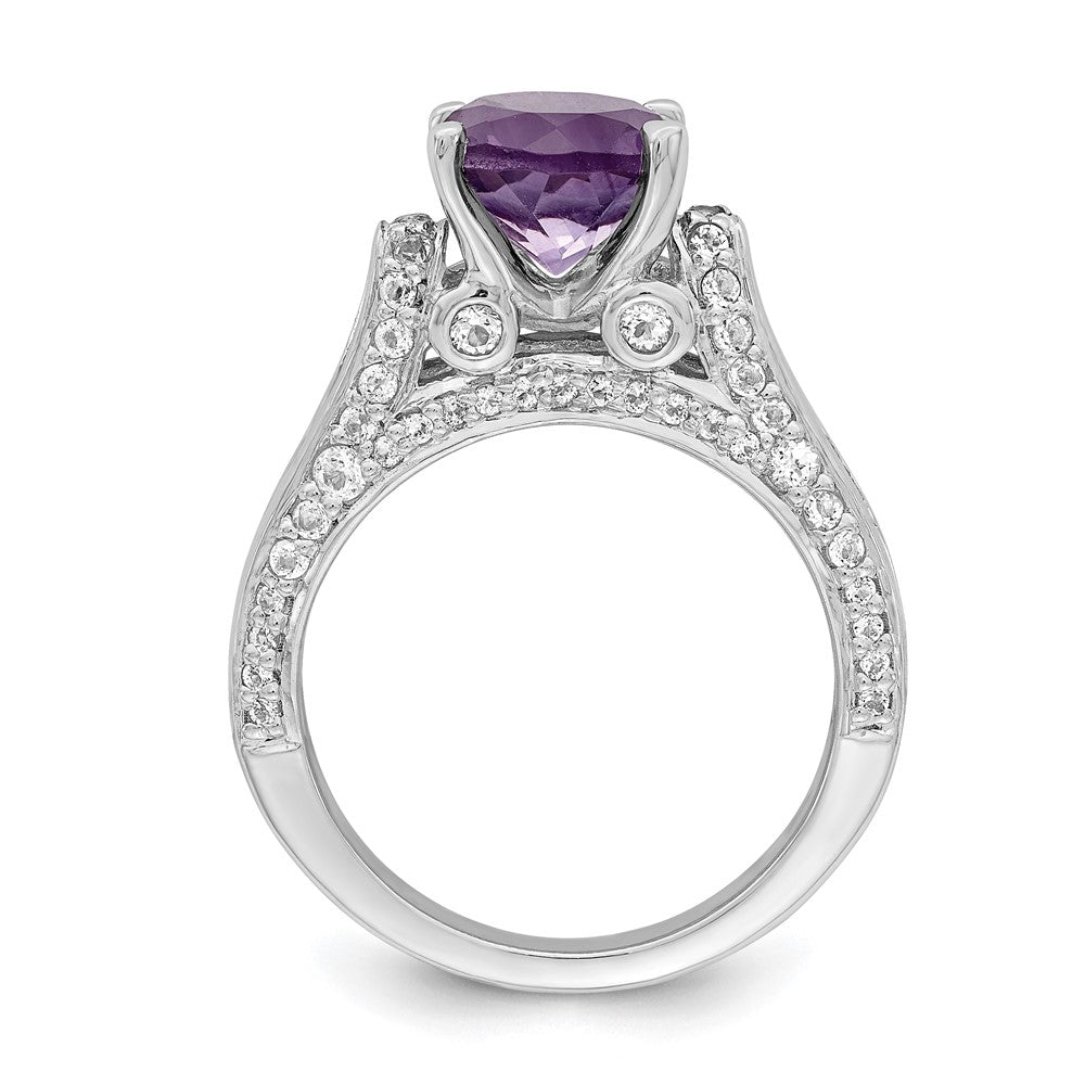 Sterling Silver Rhodium-plated 8mm Amethyst u0026 White Topaz Ring