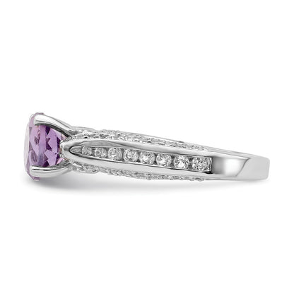 Sterling Silver Rhodium-plated 8mm Amethyst u0026 White Topaz Ring