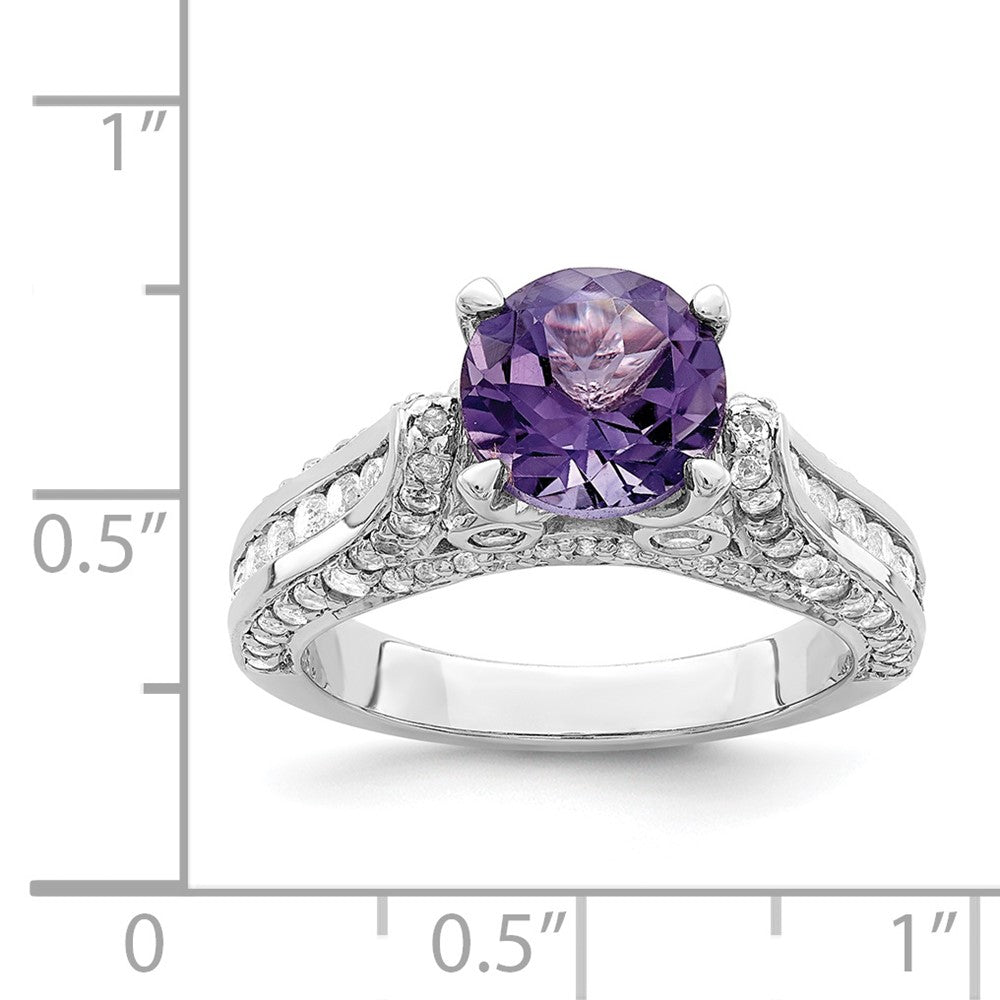 Sterling Silver Rhodium-plated 8mm Amethyst u0026 White Topaz Ring