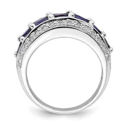 Sterling Silver Rhodium-plated Marquise Iolite/Wht Topaz 7-stone Ring