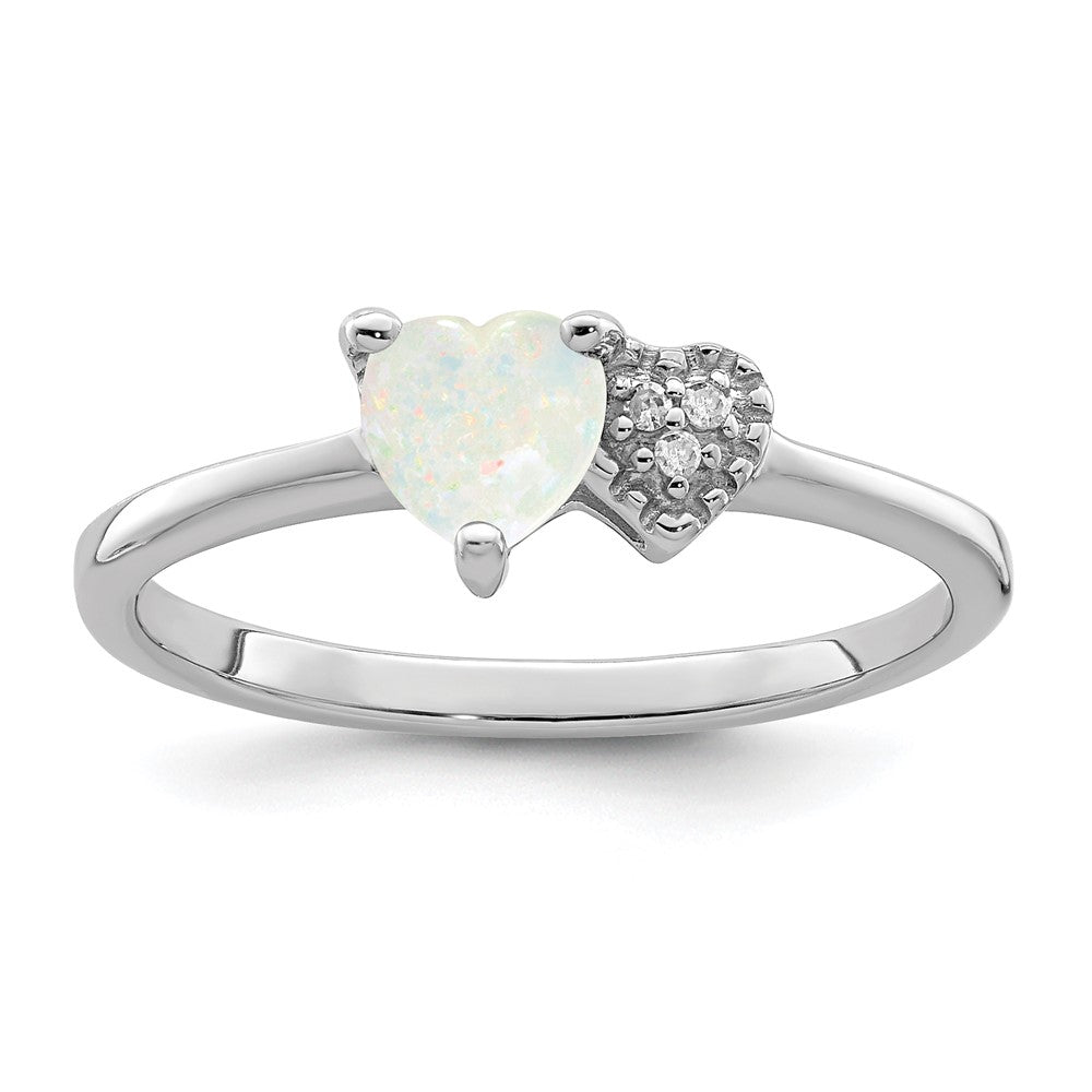 Sterling Silver Polished Lab Created Opal and Diamond Ring