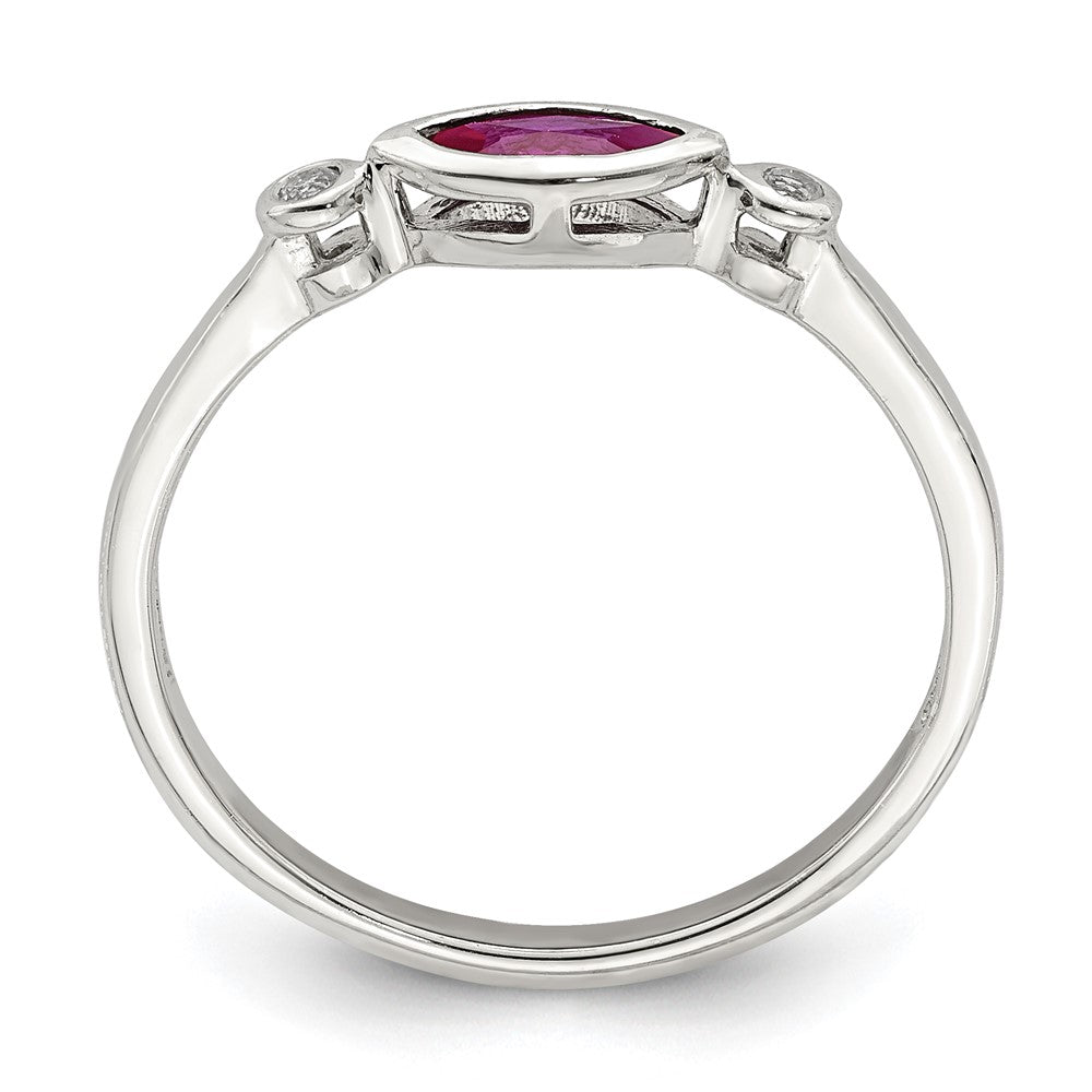 Sterling Silver Polished Created Ruby and White Topaz Ring