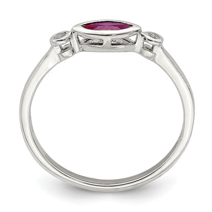 Sterling Silver Polished Created Ruby and White Topaz Ring